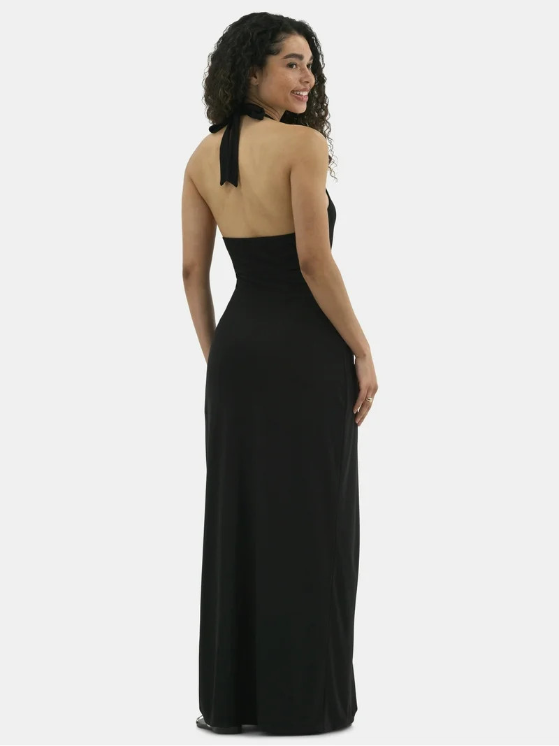 No Boundaries Knit Halter Maxi Dress, Women's | Walmart (US)