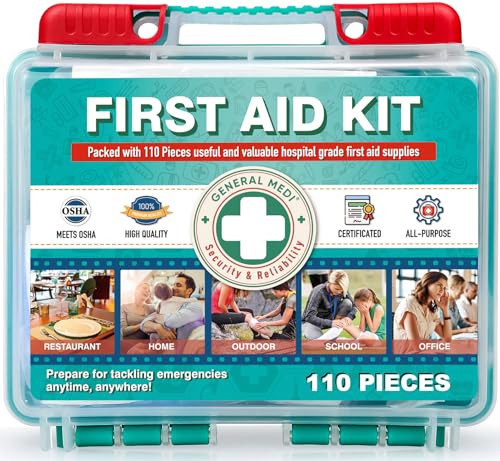 General Medi 110 Pieces Small First Aid Kit - HardCase First Aid Box - Contains Premium Medical Supplies for Travel, Home, Office, Vehicle, Camping, Workplace & Outdoor | Amazon (US)