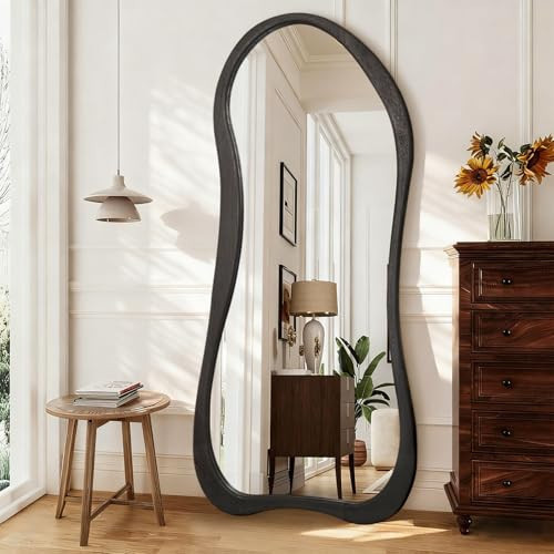 AAZZKANG Mirror Full Length Black Large Irregular Full Body Mirrors with Wooden Frame 71"x32" Asymmetrical for Bedroom Living Room Entryway Hallway Decorative | Amazon (US)