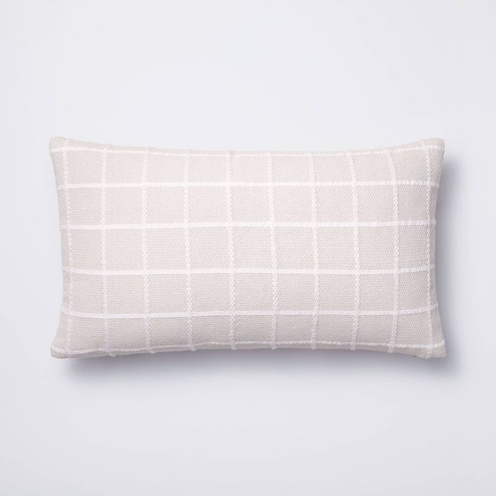 Oblong Woven Grid Decorative Throw Pillow Light Beige - Threshold&#8482; designed with Studio McG... | Target