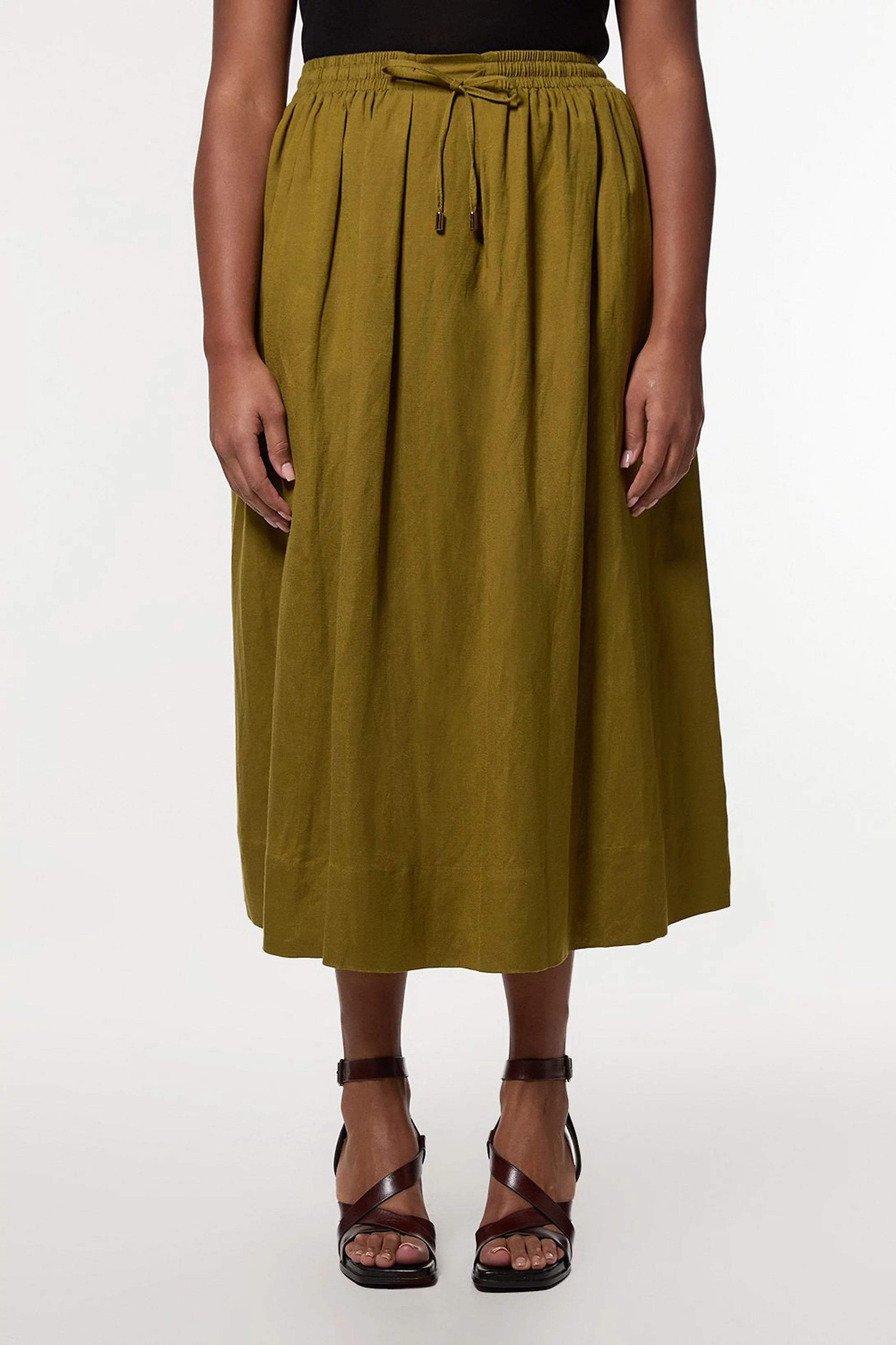 Plus Size Viscose Linen Tie Waist Woven Full Maxi Skirt | Karen Millen UK + IE + DE + NL