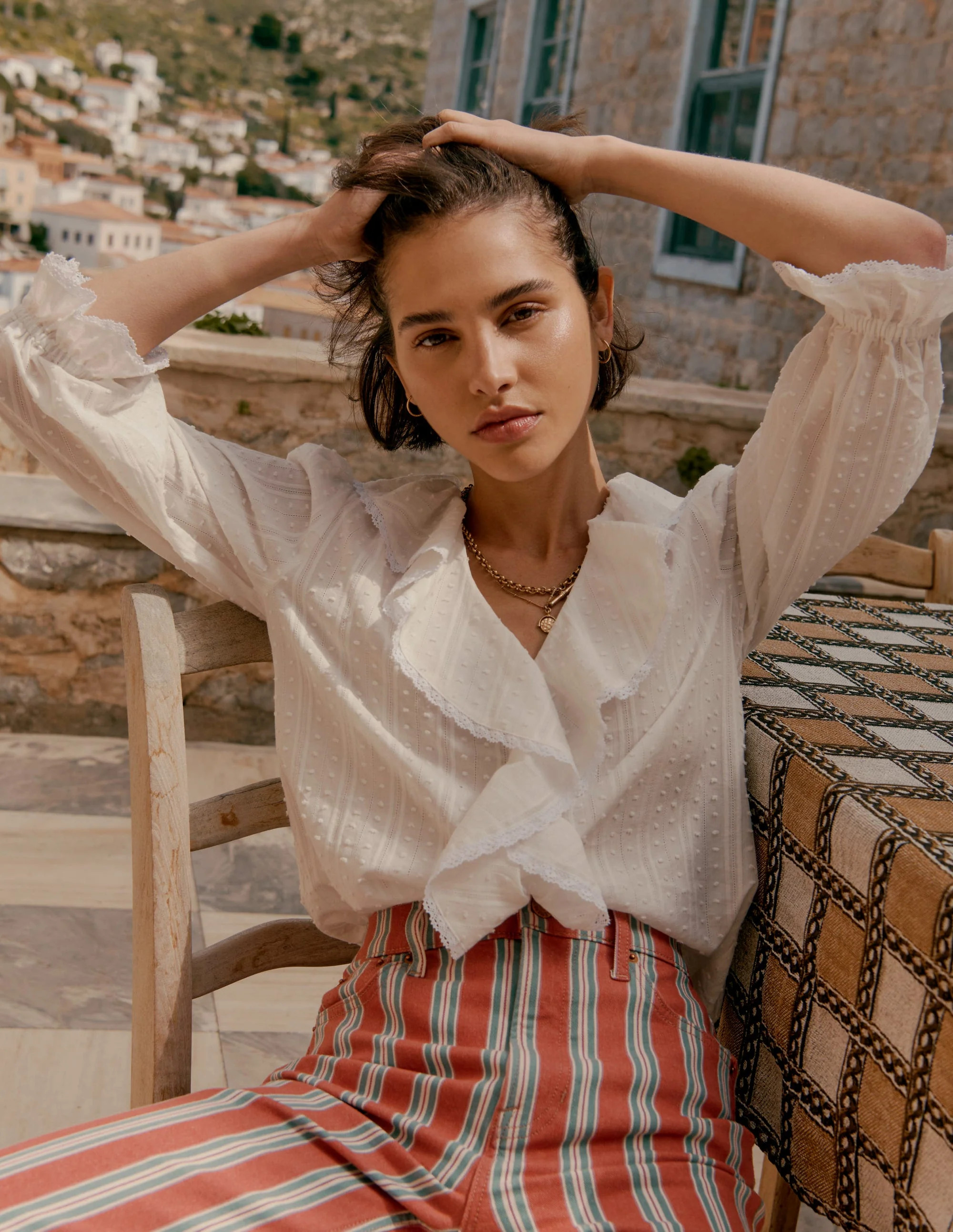 Ruffle V-Neck Blouse-White | Boden (US)