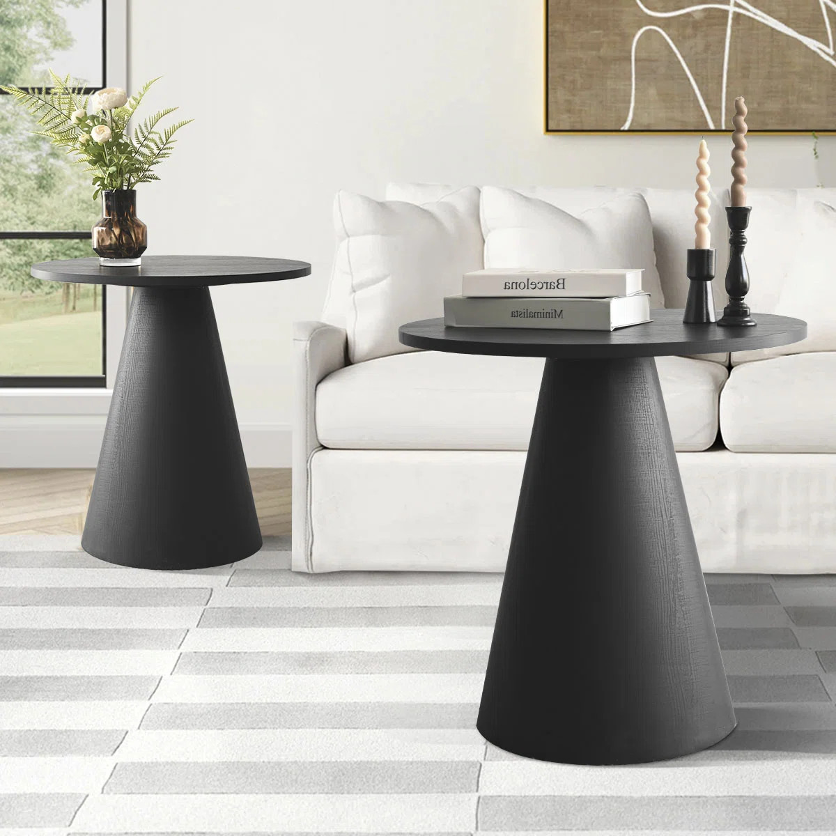 Carnisha Pedestal Round Black End Table Sets (Set of 2) | Wayfair North America