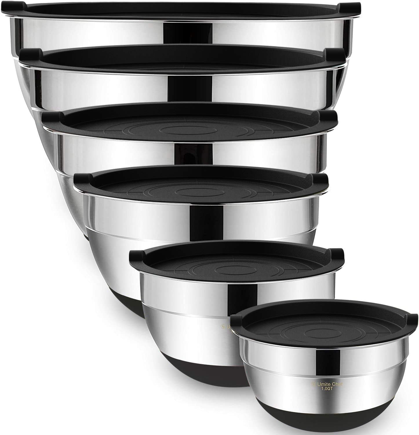 Umite Chef Mixing Bowls with Airtight Lids，6 piece Stainless Steel Metal Nesting Storage Bowls,... | Amazon (US)