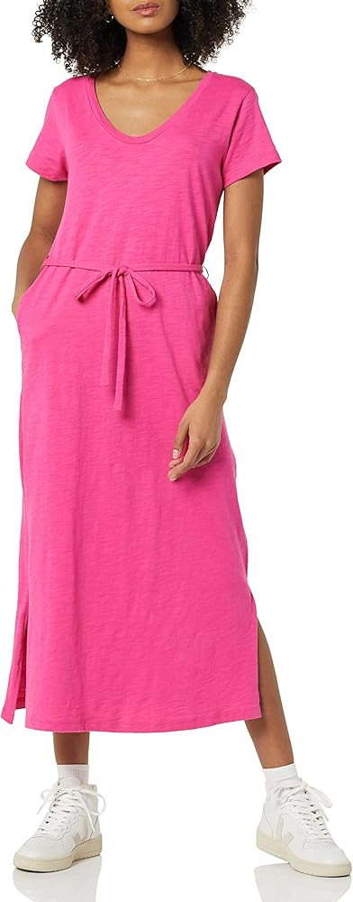 Amazon Essentials Women's Short Sleeve Belted Midi T-Shirt Dress | Amazon (US)