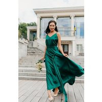 Green Silk Satin Maxi Dress Open Back Evening Gown | Etsy (US)