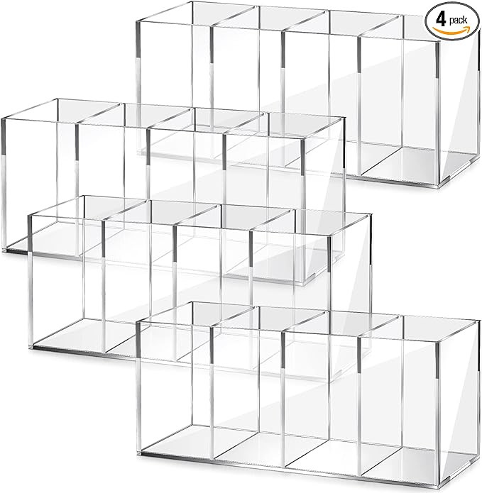 4 Pack Acrylic Pen Pencil Holder - 4 Compartments Clear Pencil Pen Holder Organizer - Makeup Brus... | Amazon (US)