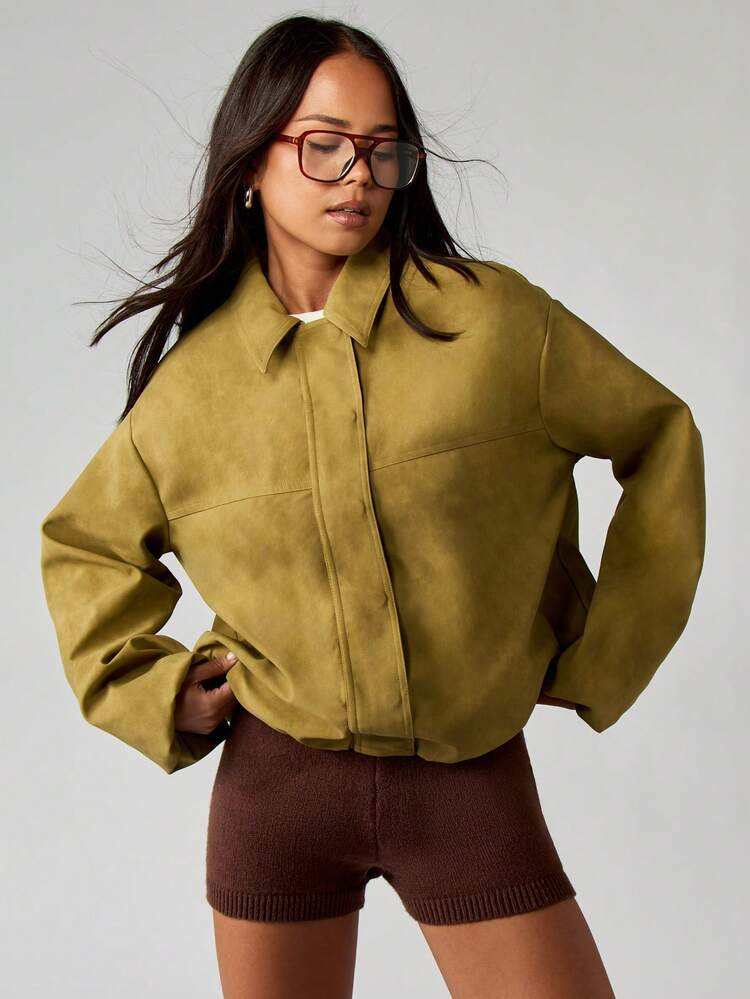 MISSGUIDED Women's Luxury Suede Bomber Jacket Oversized Fit Casual Fall Winter Fashion Statement Piece With Drop Shoulder Premium Zip Front Outerwear Christmas | SHEIN