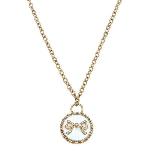 Blakeley Enamel Bow Pendant Necklace in Ivory | CANVAS