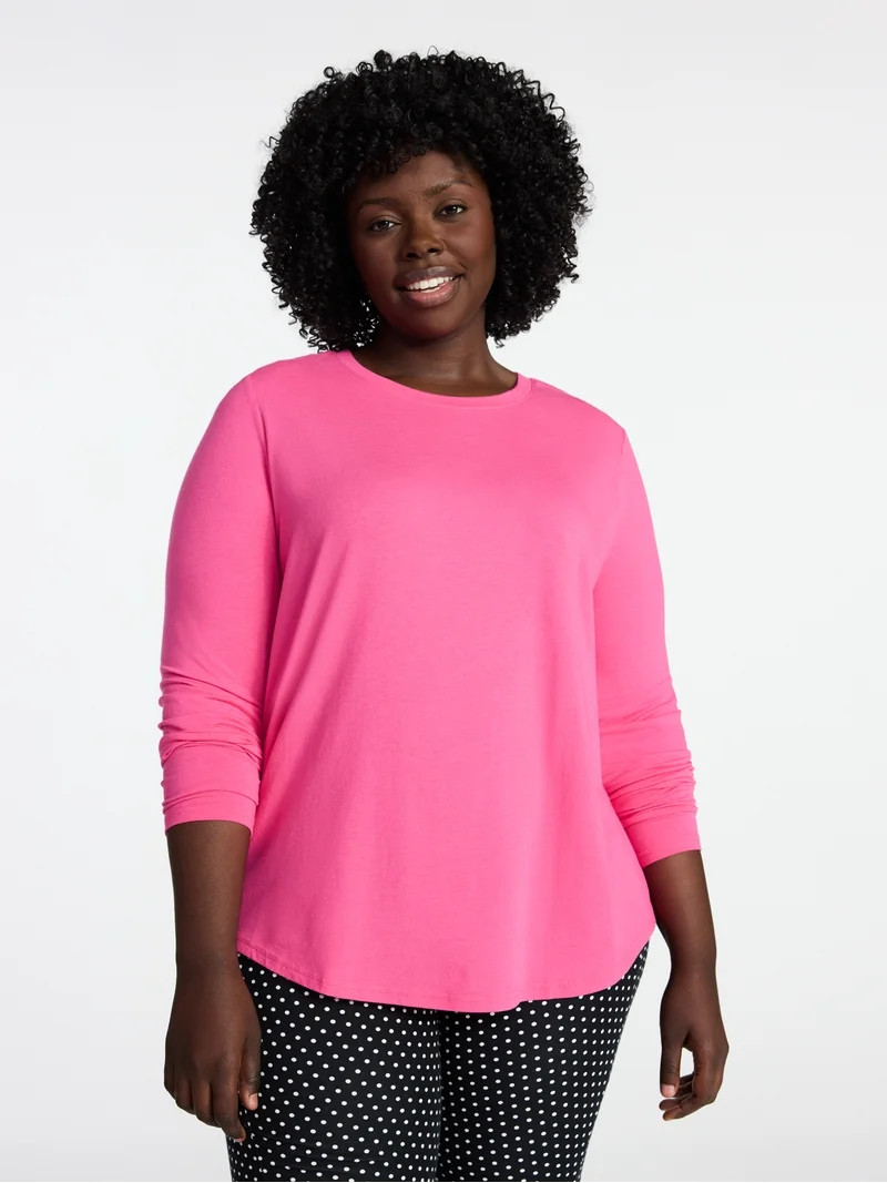 Terra & Sky Women's Plus Size Crewneck Tee with Long Sleeves, Sizes 0X-5X | Walmart (US)