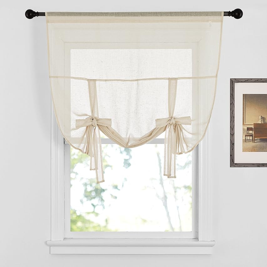 H.VERSAILTEX Tie Up Linen Curtains 63 Inch Length Nature Linen Textured Privacy Curtain Multi Hangin | Amazon (US)