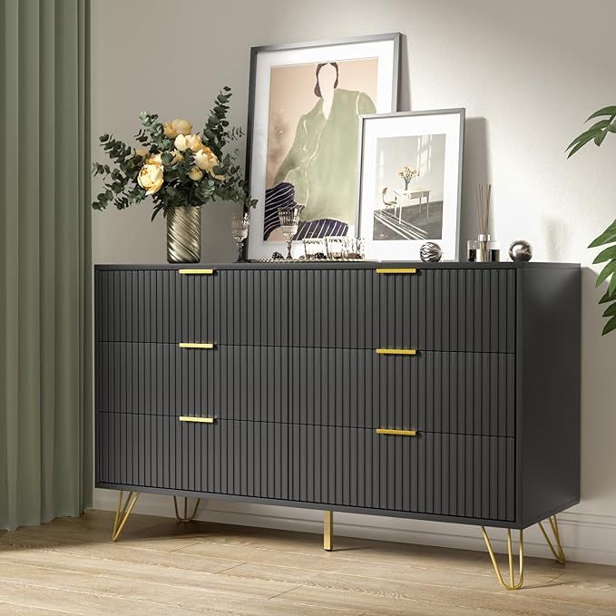Black Dresser, Modern 6-Drawer Dresser for Bedroom with Gold Handles, Wide Chest of Drawers for L... | Amazon (US)