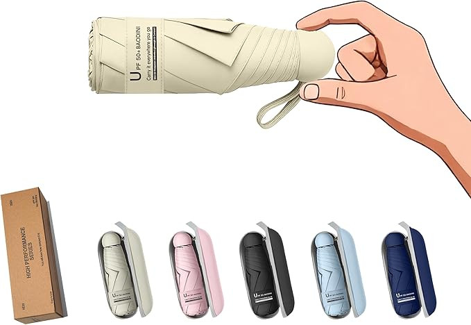 BAODINI Travel Essentials Mini Umbrella for Purse With Case Small Compact UV Sun Protection Light... | Amazon (US)