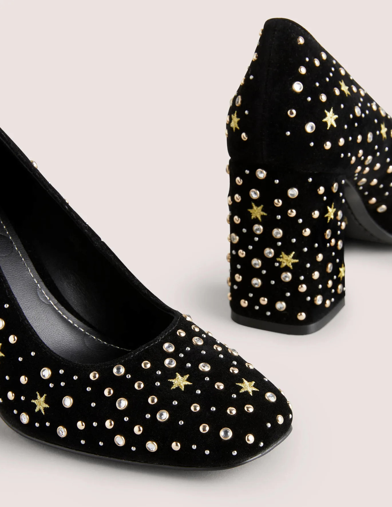 Embroidered Block Heel Courts - Black | Boden (US)