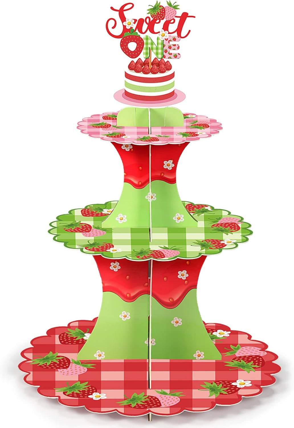 Rtteri 3 Tier Strawberry Themed Party Cupcake Stand Decorations Berry First Birthday Cupcake Hold... | Amazon (US)