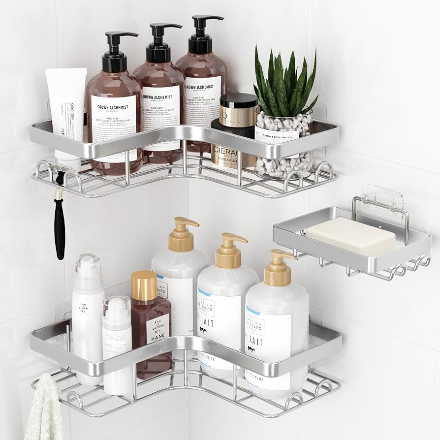 Corner Shower Caddy - 3-Pack Shower Organizer with Soap Holder & Built-In Hooks, Rustproof Metal ... | Amazon (US)