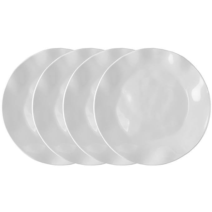 Q Squared Ruffle in Round BPA-Free Melamine Round Dinner Plate, 10-1/2 Inches, Set of 4, White | Amazon (US)
