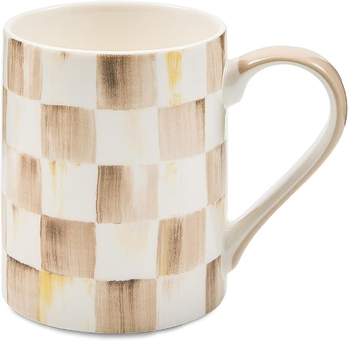 MACKENZIE-CHILDS Porcelain Mug, Tea and Coffee Mug, Brown-and-White Mocha Check | Amazon (US)