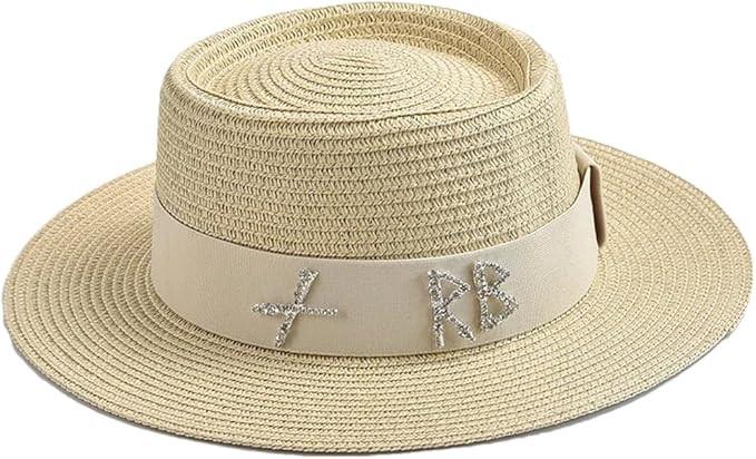Metal RB Letter Straw Hats For Women Summer Elegant Holidays Boater Hat Outdoor Beach Sun Hat | Amazon (US)