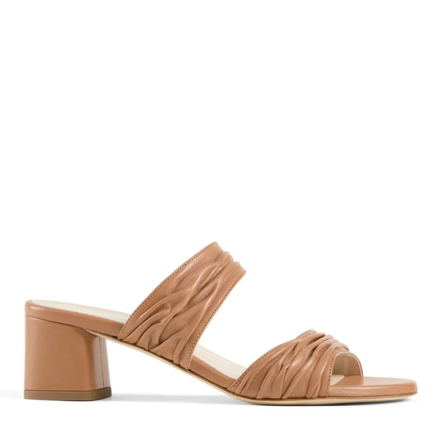 Sophia Sandal | Caramel Leather Block Mid-Heel Mules | Eliz\u00e9e Shoes | Elizée 