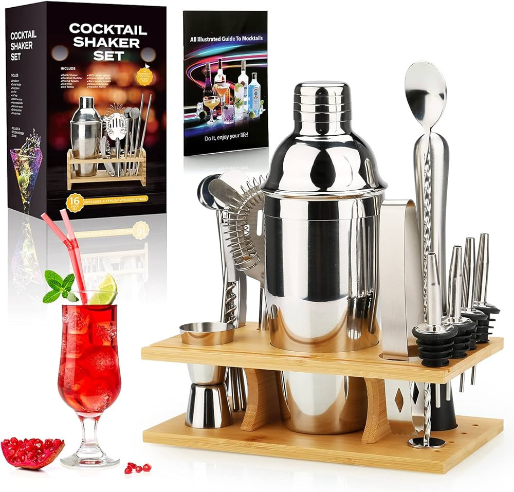 Cocktail Shaker Making Set: 16pcs Bartender Kit with Eco Bamboo Stand - Stainless Steel Bar Tool ... | Amazon (CA)