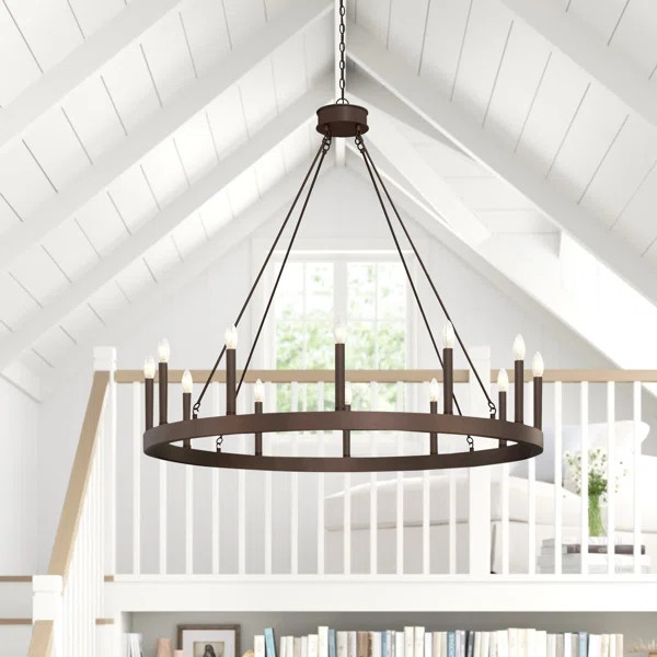 Madalyn 12 - Light Candle Style Wagon Wheel Chandelier | Wayfair North America