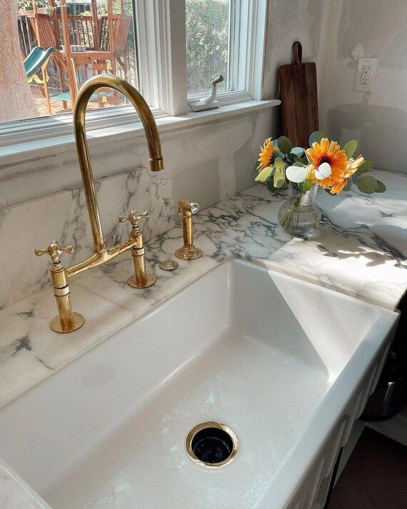 8 Brass Bridge Faucet Unlacquered Brass Faucet With - Etsy | Etsy (US)