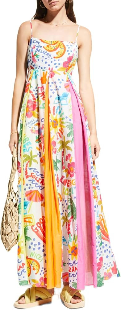 Womens Floral Maxi Bodycon Dress 2024 Boho Flowy Going Out Slip Dress Y2k Graffiti Spaghetti Stra... | Amazon (US)