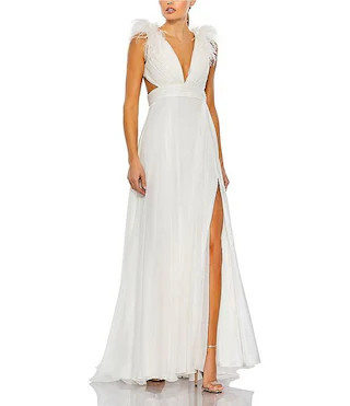 Plunge A Line Feather Gown | Dillard's