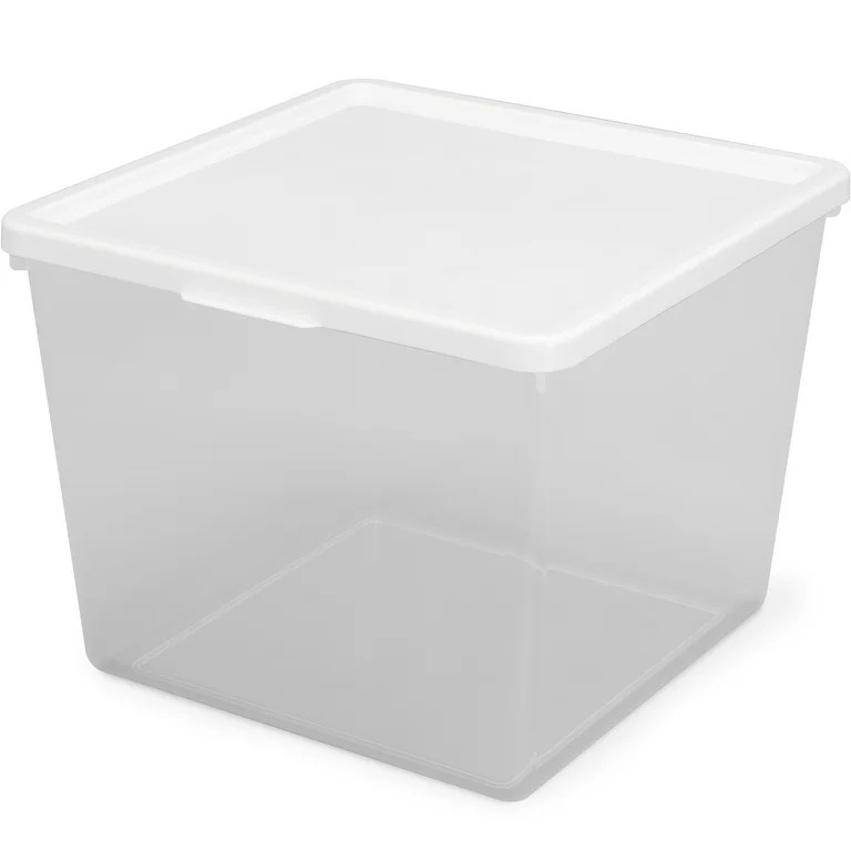 Mainstays Large Plastic Modular Stacking Storage Bin with White Lid, Clear | Walmart (US)