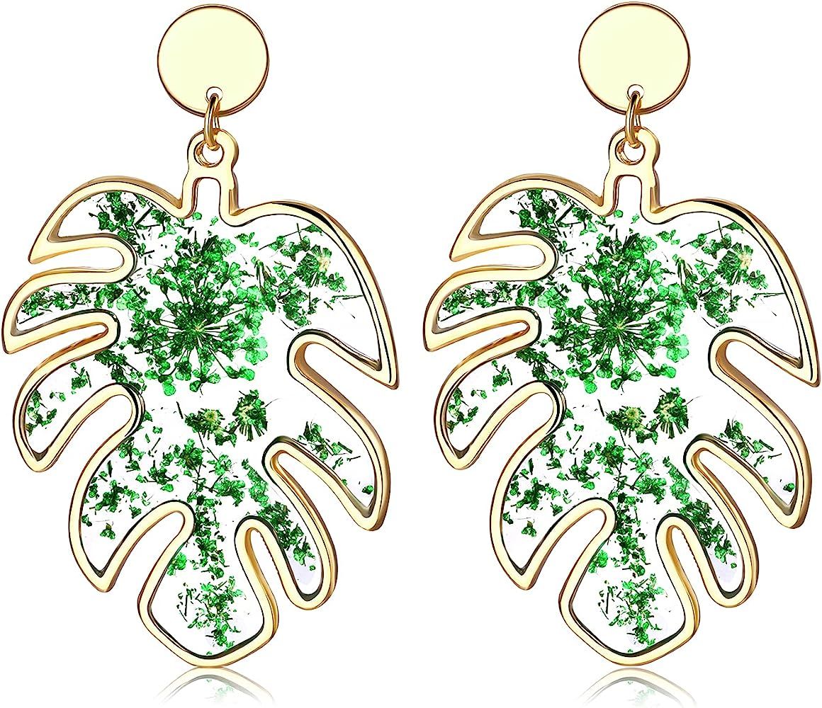 Amazon.com: Acrylic Earrings For Women Girls Statement Palm Leaf Earrings Resin monstera Drop Dan... | Amazon (US)