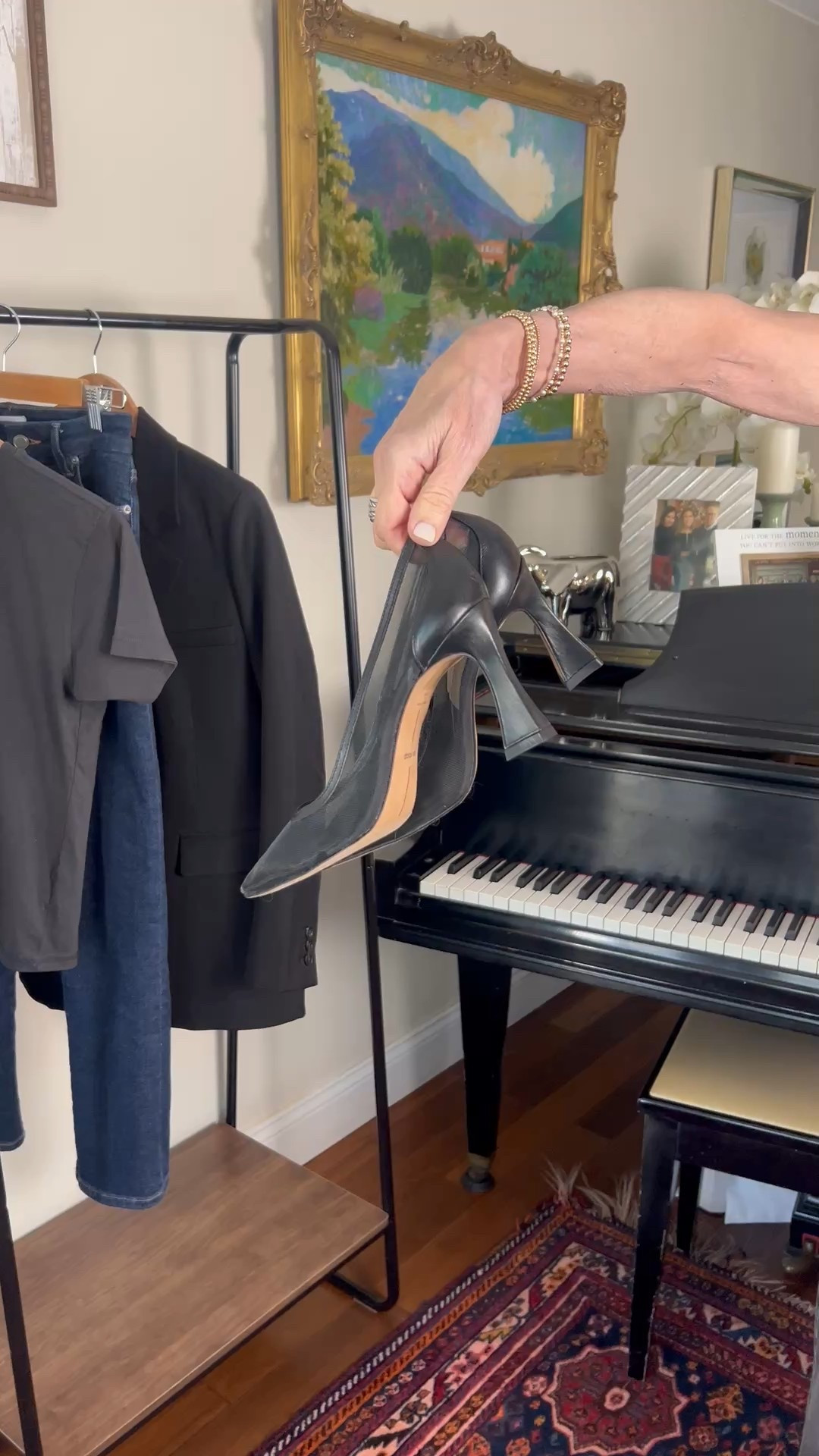 black mesh heels 

#LTKSeasonal #LTKootd #LTKOver40