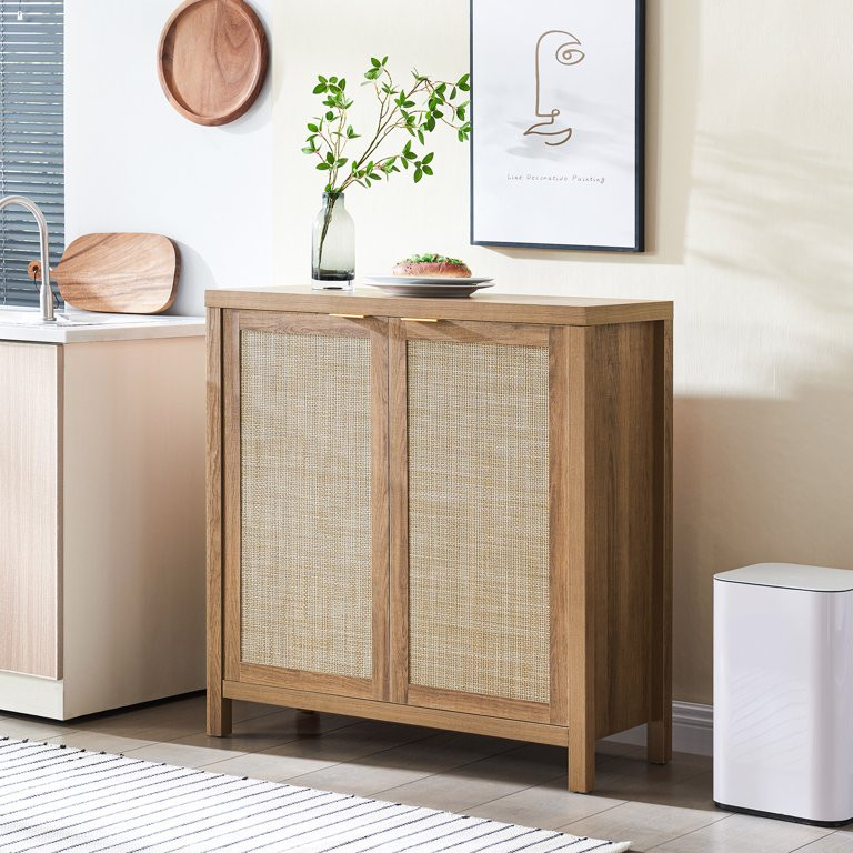 Sanspredet Rattan Buffet Cabinet Boho Sideboard Storage Cabinet with Doors Farmhouse Kitchen Buff... | Walmart (US)