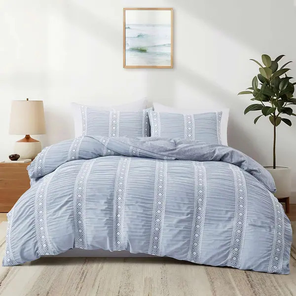 3-Piece Soft Lightweight Geometric Duvet Cover Set, Textured Bedding Set with Pillowcases for All... | Bed Bath & Beyond