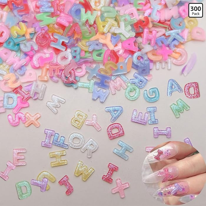300 Pcs Letter Nail Art Charms, CYHYII 3D Mixed Candy Colorful Letter Resin Nail Rhinestones Shin... | Amazon (US)
