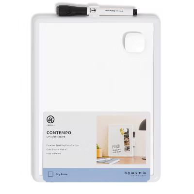 U Brands 8.5"x11" Contempo Magnetic Dry Erase Board White: Small Wall Mount Presentation Board, P... | Target