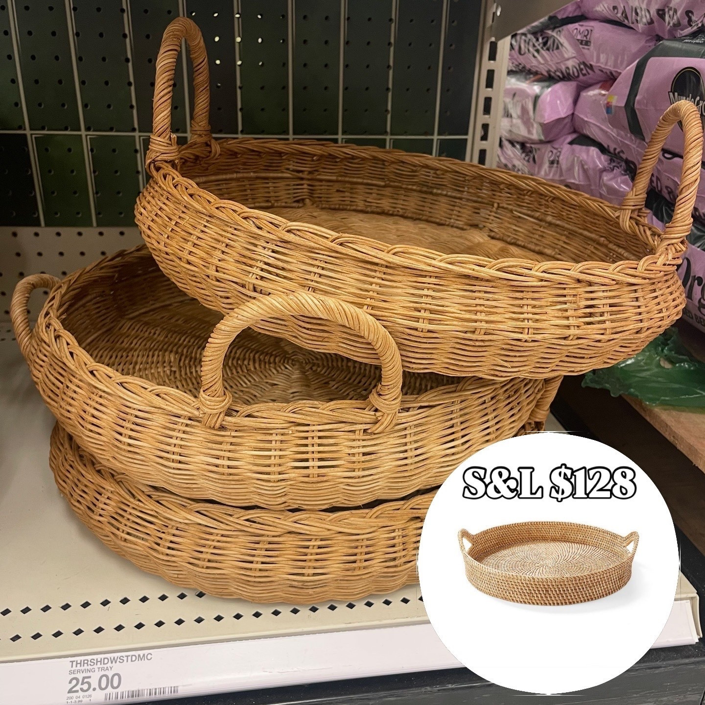$25 rattan tray with handles! Amazing look for less option! 