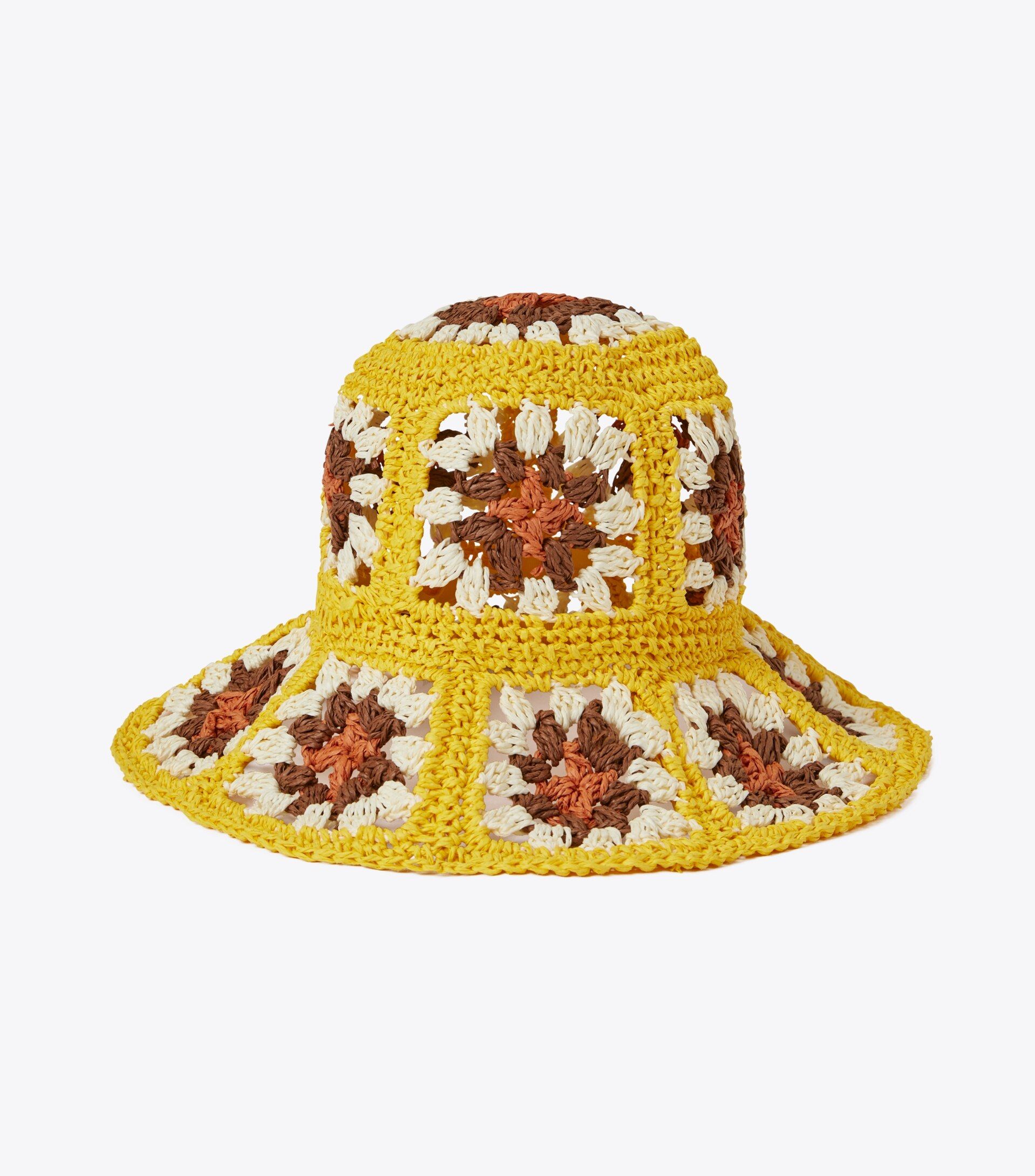 Straw Crochet Short-Brim Bucket Hat  : Women's Designer Hats | Tory Burch | Tory Burch (US)