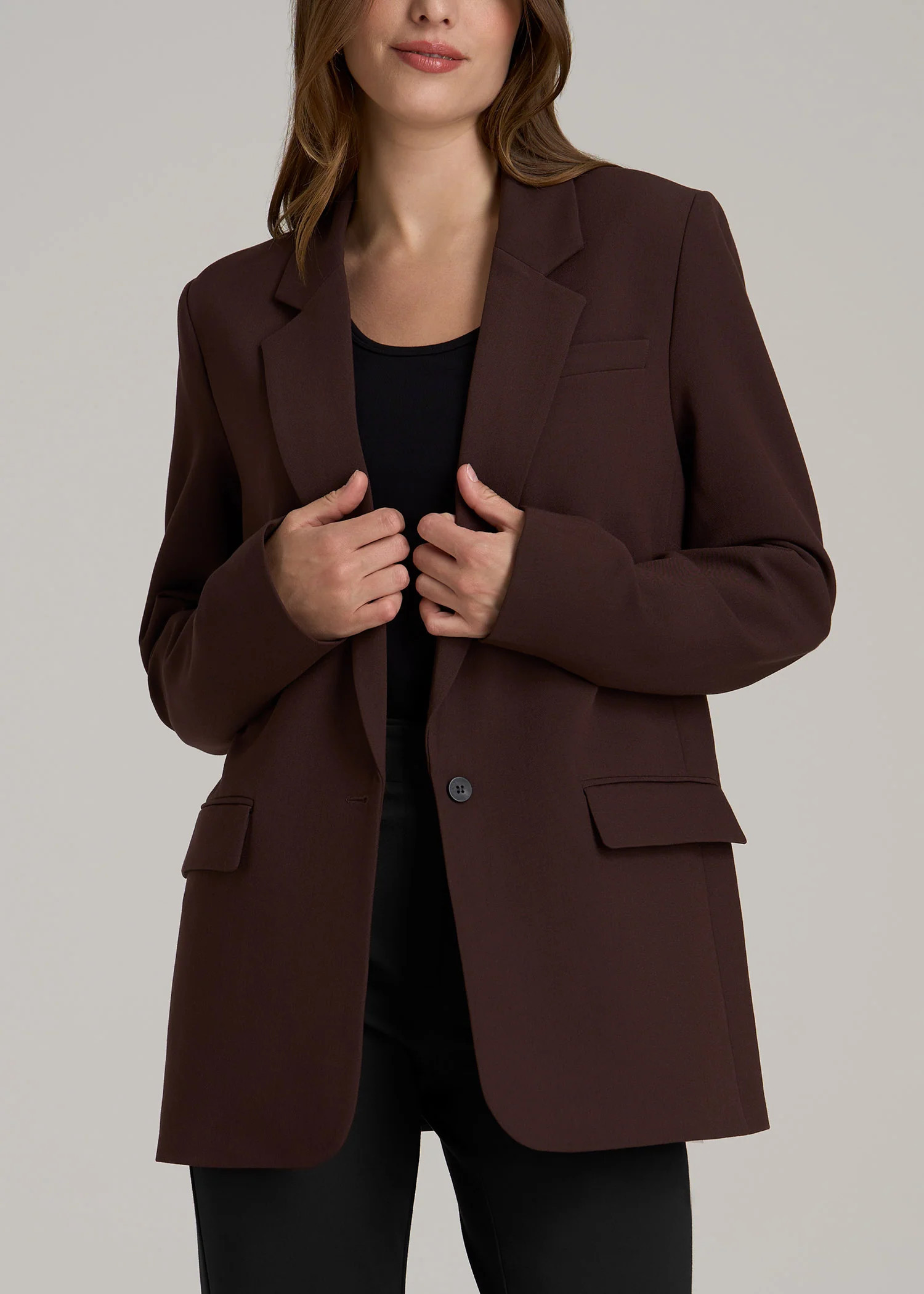 Boyfriend Fit Single-Button Blazer for Tall Women in Chestnut | American Tall