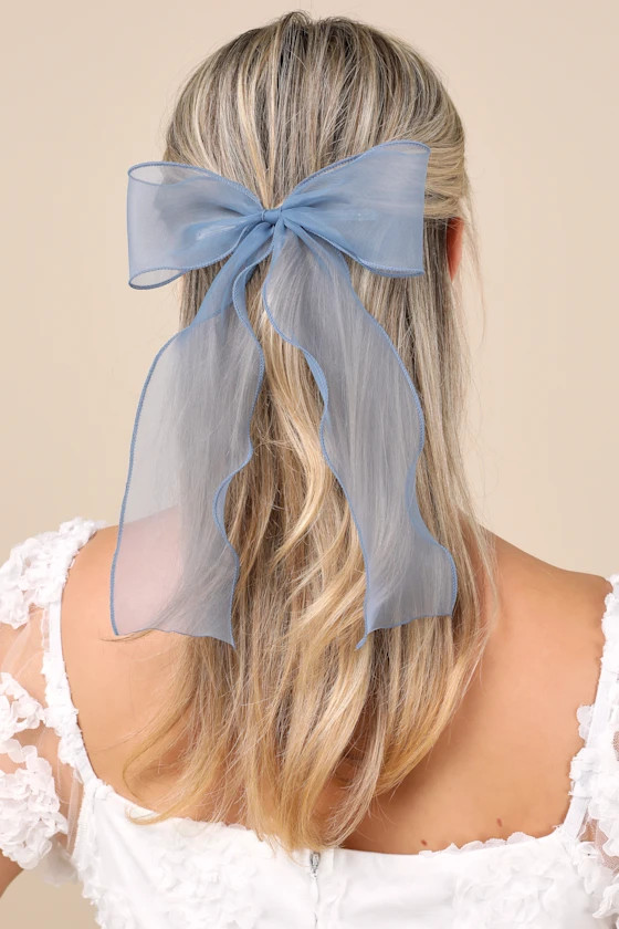 Coquette Expression Blue Organza Bow Hair Barrette | Lulus