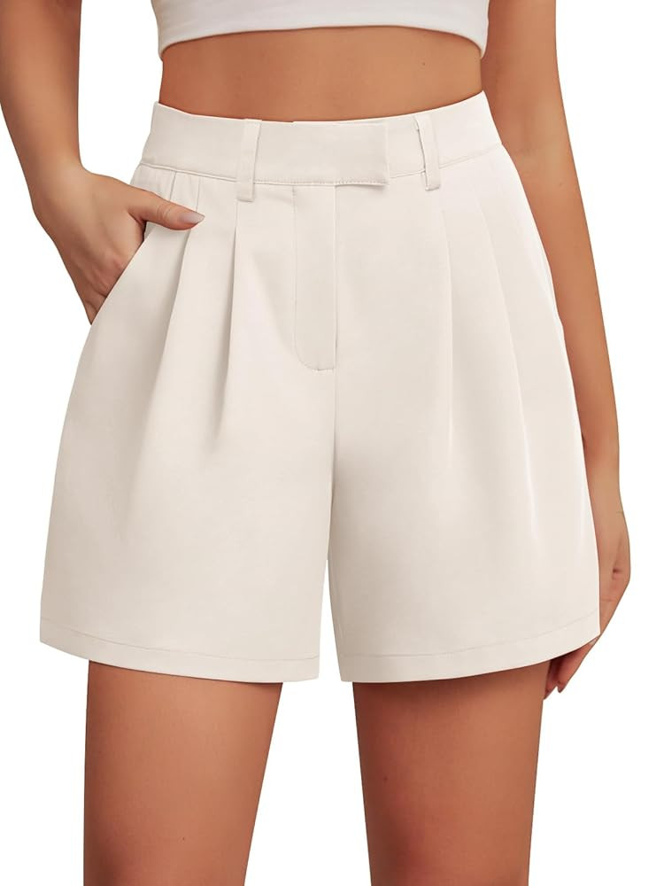 Feiersi Womens Casual Elastic Waist Wide Leg Suit Tailored Shorts Summer Dressy Work Shorts with ... | Amazon (US)