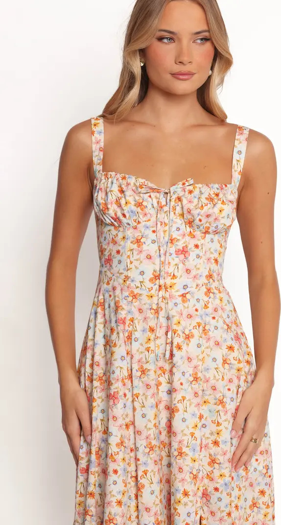 Wisteria Floral Sleeveless Midi Dress Orange Floral Dress Orange Midi Dress Orange Dress Outfit | Nordstrom