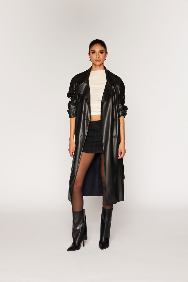 Women's Faux Leather Notched Trench Coat in Black, XS | Forever 21