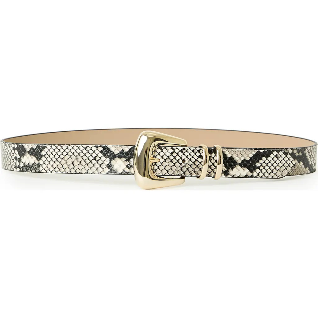 B-Low the Belt Milan Python Print Leather Belt in White/Gold at Nordstrom, Size X-Small | Nordstrom