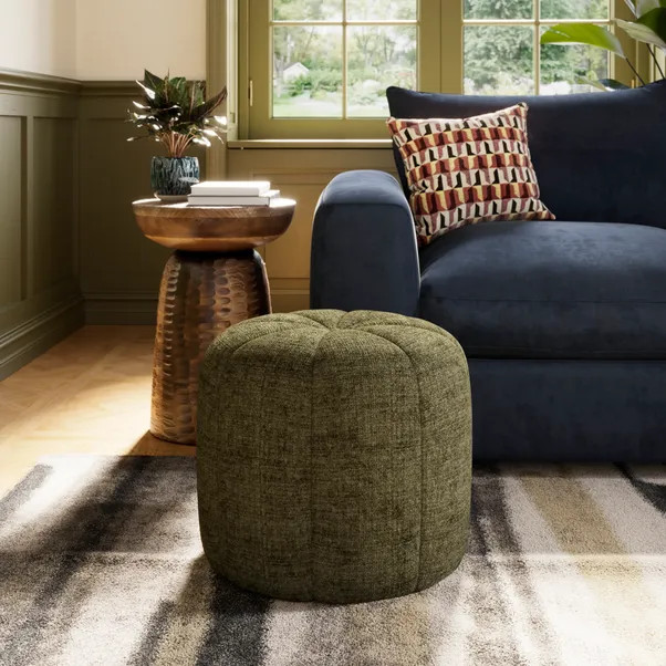 Pumpkin Distressed Chenille Footstool | Dunelm