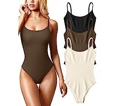 OQQ Women's 3 Piece Bodysuits Sexy Ribbed Sleeveless Adjustable Spaghetti Strip Tops Shapewear Bo... | Amazon (US)
