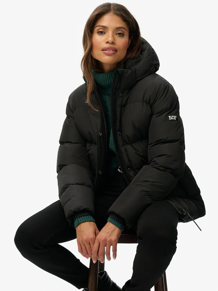 Superdry Black Hooded 5 Baffle Sports Puffer Jacket | Next US