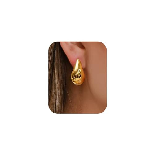 PANSHI Gold Teardrop Earrings Chunky Gold Drop Earrings for Women Teen Trendy Hypoallergenic Stud Post Hoop Earrings Jewelry (Yellow Gold Chunky) | Amazon (US)