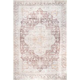 Rosa Machine Washable Distressed Vintage Medallion Light Pink 8 ft. x 10 ft. Indoor Area Rug | The Home Depot