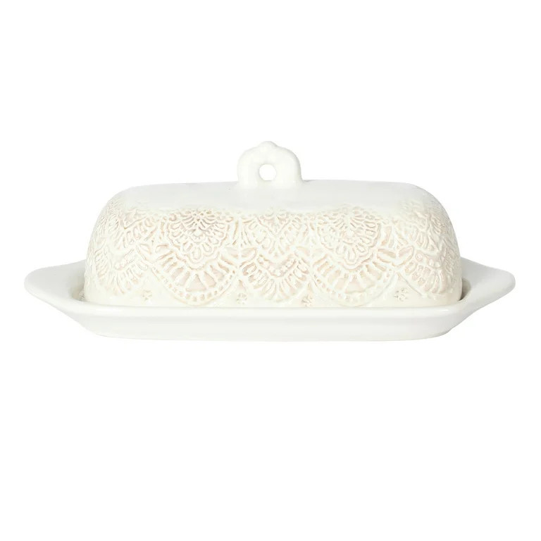 The Pioneer Woman Vintage Lace Butter Dish, Linen, 8.25-Inch - Walmart.com | Walmart (US)
